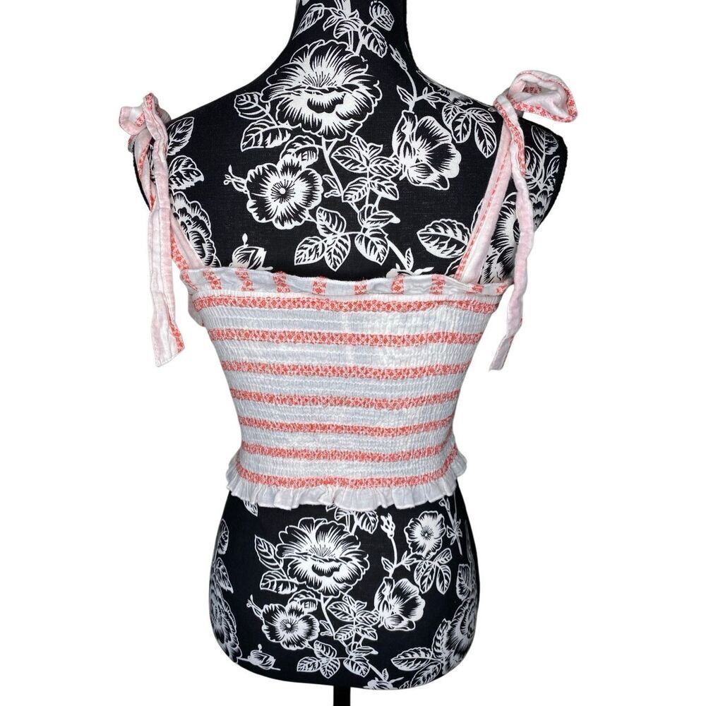 Free People Smocked Lace Up Striped Crop Top Coquette Cottagecore Boho Small - Picture 2 of 14